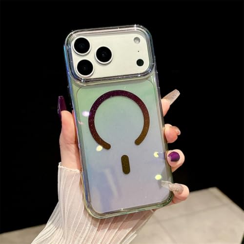 Coque iPhone 15 noire pailletée et magnétique à effet aurore