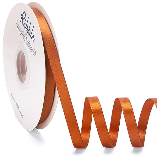 Ribbli Copper Satin Ribbon Double Faced Satin 3/8 Inch x Continuous 50 Yards-Copper Ribbon for Gift Wrapping Crafts Wedding Decoration Bows Bouquet Floral Arrangement