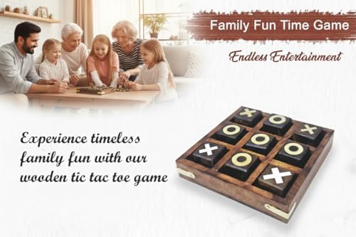 Image of Handcrafted Rosewood Tic Tac Toe Board Game, Sheesham Wood Construction, Classic Family Game with Glass Marbles (5x5inch)