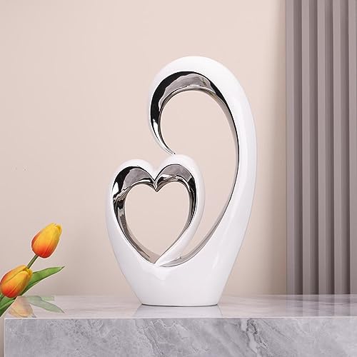 Estatua de Corazón Decorativo Cerámico Blanco y Plata miniatura 5