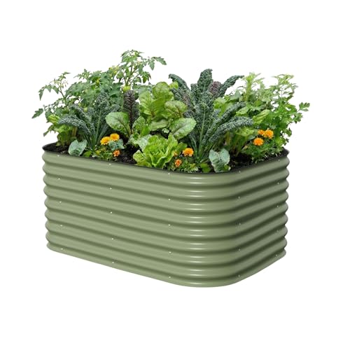Image of Vego garden 26 inch Extra Tall Raised Garden Bed Kits, 6 in 1 Modular Raised Planter Box for Vegetables Flowers Fruits Oval Metal Raised Garden-Olive Green