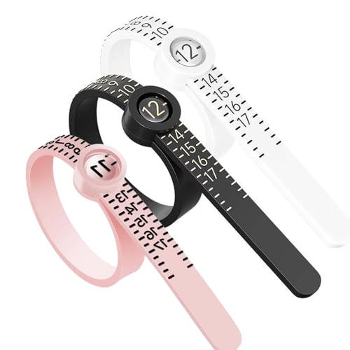 Image of 3 PCS Ring Sizer Measuring Tool with Magnifying Glass,Jewelry Sizing Kit for Accurate Ring and Finger Measurement, Includes White, Black, and Pink Adjustable Ring Sizers
