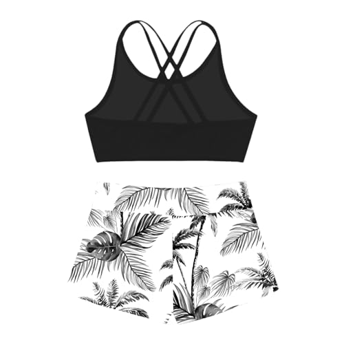 Moily Girls Gymnastics/Dance/Sports Two Piece Outfit Criss Cross Back Crop Top with Booty Shorts Swimwear2