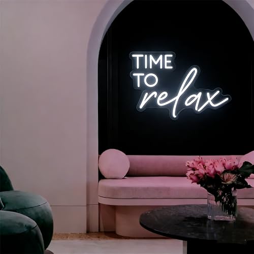 Image of Time To Relax Led Dimmable Neon Lights Sign for Home Bathroom Spa Beauty Cosmetic Salon Wall Decor,Spa Day Gifts for Women,Spa Products Aesthetic Center Salon Door Decorative Acessories