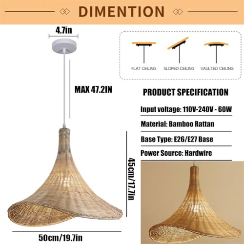 Plafonnier réglable pour salle à manger de style ferme suspension rotin et osier - 5