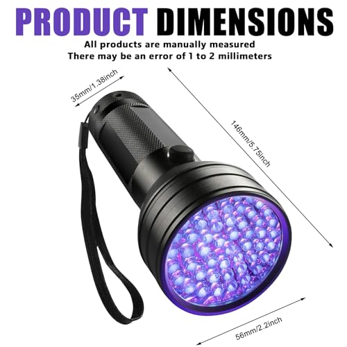 BAIFULAI 2 Stück UV Schwarzlicht Taschenlampe mit 51 LEDs, UV Lampe, Bernstein Detektor, Urin Detektor, Geldscheinprüfer