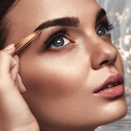 By MILLY German Steel Professional Slanted Tweezers - Hammer Forged 100% Stainless Steel - Hand-Filed and Aligned Slant Tips for Precision - Rose Gold