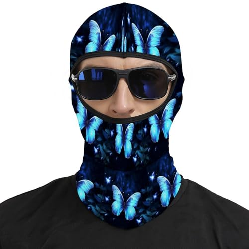 Balaclava para Hombres y Mujeres Azul con Estampado de Mariposa, Mascarilla de Moto, Máscara Facial Completa para Cabeza, Gorro Calentador para el Cuello miniatura 3