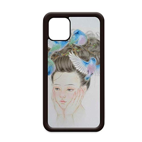 Pretty Girl Blue Bird Peinture chinoise pour Apple iPhone 11 Pro Max Pour iPhone 11 Cover