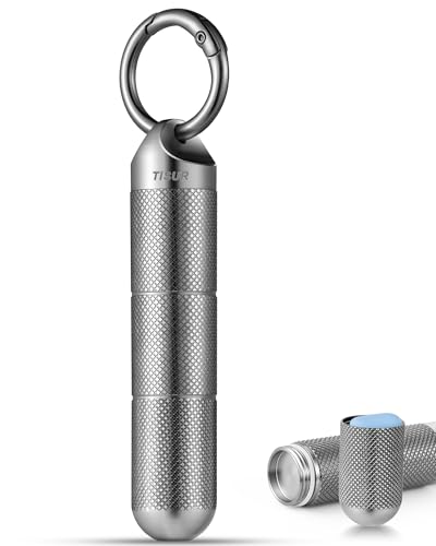 Image of TISUR Titanium Keychain Pill Holder Small Metal Pill Case | Portable Waterproof Pill Container,Travel Pill Bottle Box for Purse