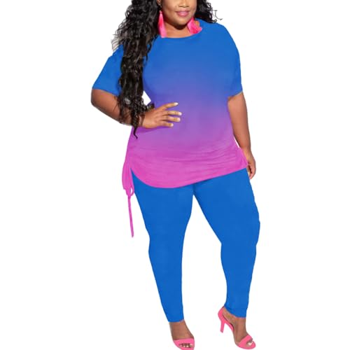 PINSV Women's Plus Size 2 Piece Outfits Sweatsuits Short Sleeve Jogger Sets Tracksuit4