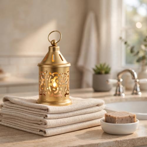 Image of Nutech Decor Hanging Metal Candle & Tealight Holder Lantern Set With LED Candle - Decorative Golden Vintage Lanterns for Home, Living Room, Dining Table, Balcony, Garden & Festival Gifting (Pack of 6)