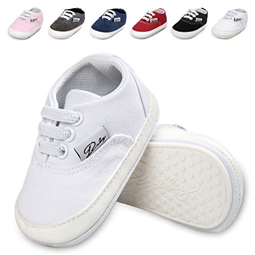 Baby Girls Boy Sneakers Non-Slip Rubber Sole PU Leather Baby Walking Shoes Oxford Infant Moccasins Toddler Cozy Crib Shoes(0-18 Months)(12-18 Months Infant,1-White)