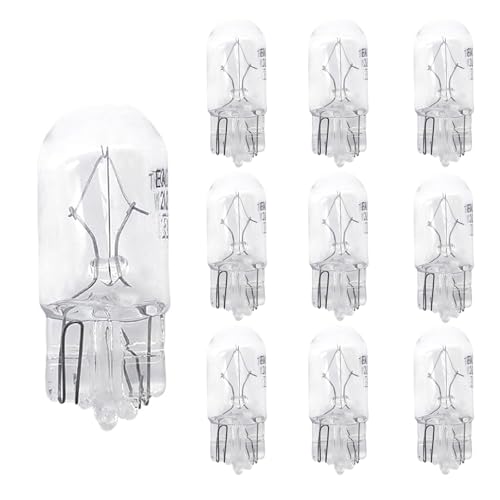 Opuweiy 10 PCS T10 Bulb, 168 192 12V 5W Low Power Flat Foot Car Small Light, Halogen Bulb Lighting Accessories, Universal for Most Car Models (White)