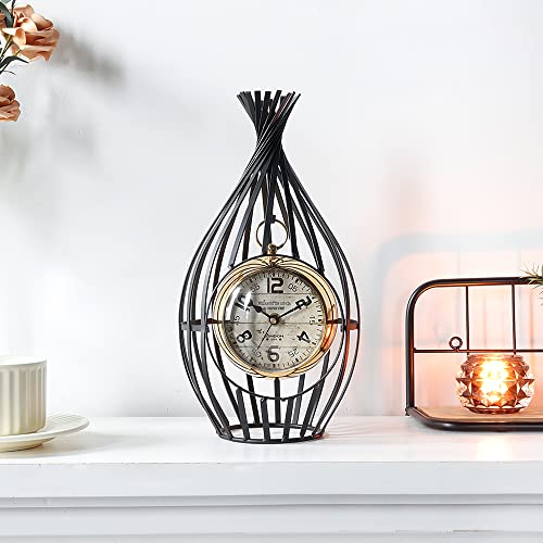 Newimage Metal Clock For Bedroom 12”High Desk Clock Vintage Kitchen Clock With Birdcage Design For Living Room Bedside Bedroom Office Livng Room Desktop Countertop (Black) #TOP1