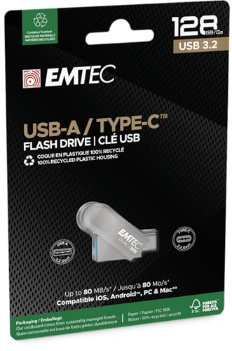 Clé USB 3.2 EMTEC Eco Design double interface universelle 128Go - 3