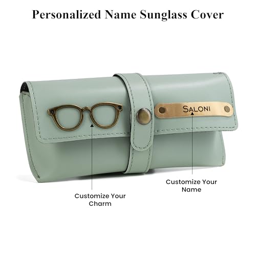 Image of AICA Personalised Name & Charm Leather Sunglass Case Cover for Men & Women | Hard Case Eyewear Cover