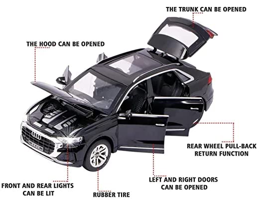 Image of DEOXY 1:32 Scale Die-Cast Audi Q8 Metal Pullback Car Toy With 6 Openable Doors, Lights, And Sounds For Boys Gift,Black