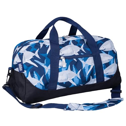 Image of Wildkin Kids Overnighter Duffel Bag - Carry-On Size, Ideal for School & Sleepovers - Sharks