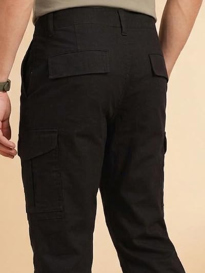 Image of Vogaan Men Cotton Linen Blend Cargo Pants | Mid Rise Regular Fit Casual Trousers | Multi Pocket Utility Bottom Wear | Comfortable Breathable Fabric Travel Outdoor Styling