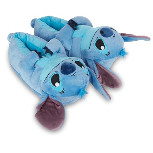 Disney Ladies Lilo and Stitch Slippers - Ladies Classic Lilo and Stitch Big Face Plush Slippers Lilo and Stitch 3D Plush Slippers