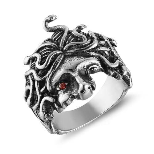 HZMAN Medusa Ring for Men Women Stainless Steel Gothic Punk Gorgon Ring Retro Greek Mythology Medusa Snake Ring Jewelry Gift