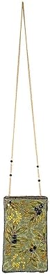 Mary Frances Olive Branch Beaded Floral Crossbody Cell Phone Bag Leaf & Blossom Design Evening Clutch with Zipper Closure for Travel, Weddings, Parties Green