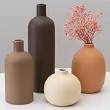 Ceramic Vase Set of 4, Modern Neutral Colors Home Decor, Rustic Farmhouse Decorative Flowers Vases for Bouquet, Pampas | Table Mantel Centerpiece Bookshelf Living Room Bedroom (Neutral Mix Set of 4)