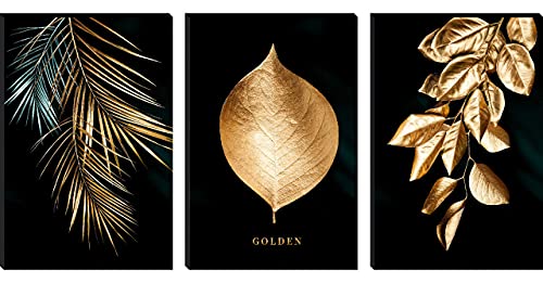 Image of SAF paintings Set of 3 Golden Leaf MDF Self Adhessive UV Textured Painting 27 Inch X 12 Inch(Each Painting Size 12 Inch X 9 Inch) PHC30169
