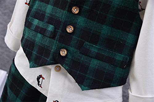Image of Bold N Elegant Cute Cartoon Printed Full Sleeve Shirt with Plaid Waistcoat Bowtie and Pant 3 pc Clothing Set for Toddler Boys