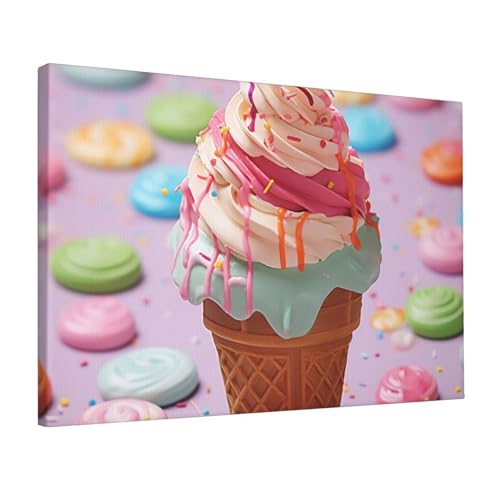 Impression sur toile crème glacée multicolore HD pour salon et bureau - 30x45 cm