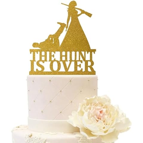 iEventStar Wedding Cake Topper Hunter Rifle Bride Groom Dragging Funny Cake Topper (Glitter Gold) Cover