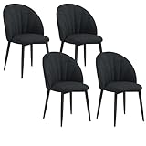 HOMCOM Dining Chairs Set of 4, Modern Upholstered Kitchen Chairs with Metal Legs, Shell Backrest and Padded Seat, Side Chairs for Dining Room, Bedroom, Living Room, Black