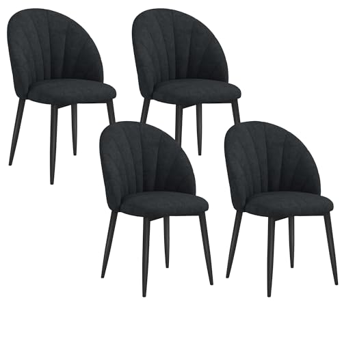 HOMCOM Dining Chairs Set of 4, Modern Upholstered Kitchen Chairs with Metal Legs, Shell Backrest and Padded Seat, Side Chairs for Dining Room, Bedroom, Living Room, Black