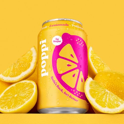 Image of Poppi Prebiotic Soda, Sparkling Water & Fruit Juice, Lemonade, 12 Oz, 12 Pack