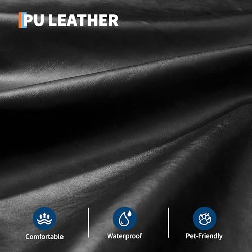 Image of GarveeHome Futon Sofa Bed, 75-Inch Modern Faux Leather Convertible Couch, Mid-Century Loveseat for Small Space, Living Room, Bedroom, Black