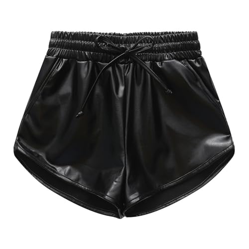 Pantalones de verano para niños (niños y niñas), pantalones de baile con ribete de piel, pantalones cortos de tres cuartos, pantalones cortos de baile modernos, altura recomendada (110-150 cm)., Negro