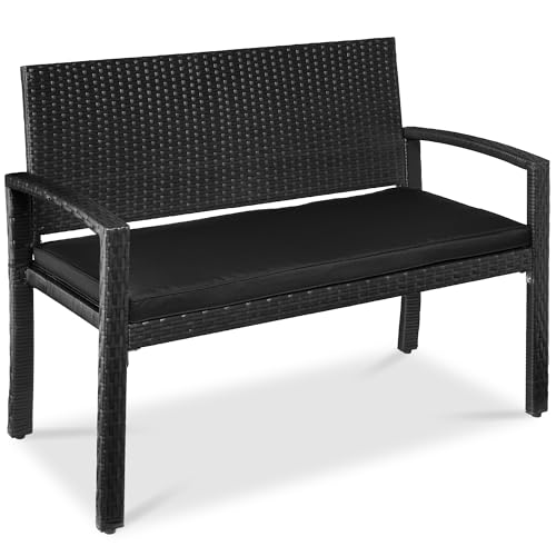 Best Choice Products Outdoor Bench 2-Person Wicker Garden Patio Benches Seating Furniture for Backyard, Porch w/Seat Cushion, 700lb Capacity - Black/Black