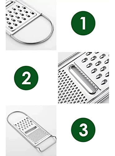 3 Function Stainless Steel Grater Slicer, Ginger, Cucumber, Carrot, Cheese, Potato - Ergonomic Design Kitchen Tools -12X5 Inch #TOP2