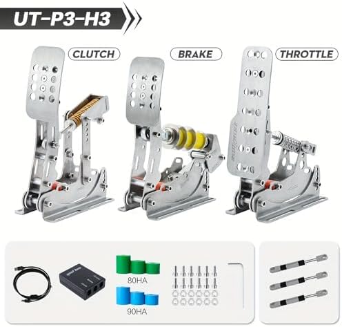 Simjack UT Sim Racing Pedals 200KG Load Cell Brake Pedal PC Racing Simulator Pedals Pressure Sensor HE Hydraulic Pedal (UT-P3-H3)