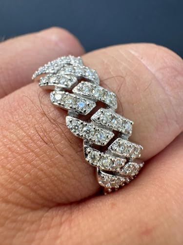 Moissanite Prong Cuban Link Eternity Band Ring – 925 Sterling Silver – 1.6ct VVS D Color Iced Out Wedding Band – Made in Italy – Men’s Hip Hop Ring2