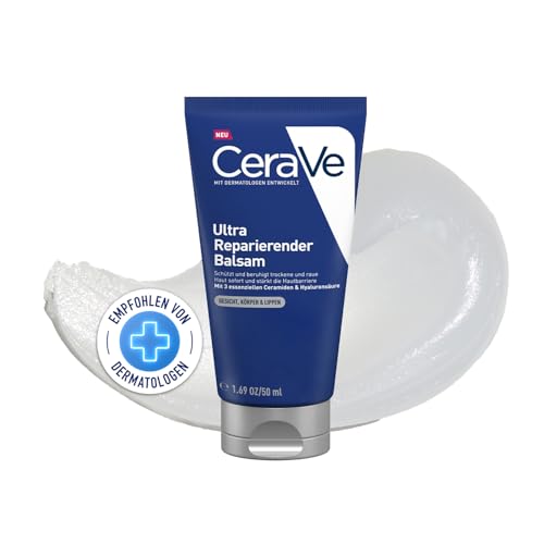 CeraVe Ultra Reparierender Balsam für Gesicht, Körper und Lippen, Creme für trockene, raue und rissige Haut, Mit 3 essenziellen Ceramiden und Hyaluronsäure, 50 ml