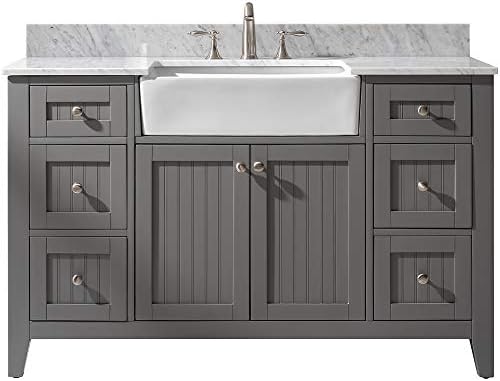 Design Element BK-54-GY Burbank 54" Single Bathroom Vanity Set in Gray with Carrara Marble Top and Farmhouse Sink