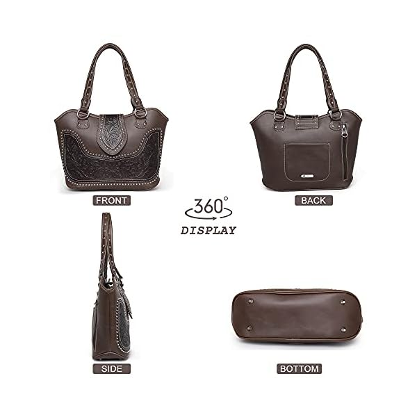 Montana-West-Womens-Western-Handbag-Leather-Shoulder-Bag-Tooled-Concealed-Carry-Purse-with-Detachable-Holster Montana West Western Handbag Tooled Shoulder Bag Leather Tote Bag with Detachable Holster for Women WRLH-8005CF