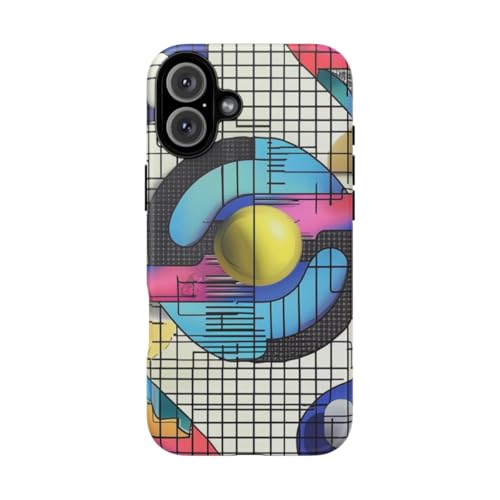 Coque rigide mate iPhone 16 Plus bleu motif géométrique abstrait
