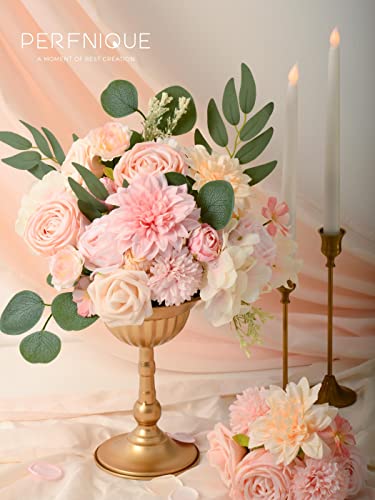 Perfnique Pink Artificial Flowers Combo Box, Set Of 47Pcs Faux Flowers, Fake Floral Arrangements For Diy Wedding Bouquets Centerpieces With Roses, Baby Shower Party Home Decorations(Peach Pink) #TOP4