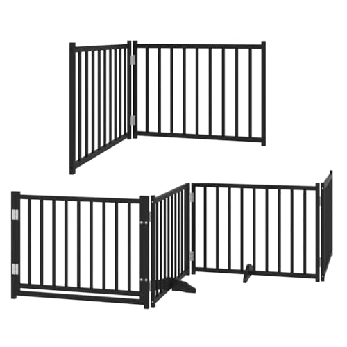 sephironlbb 8-teiliges Hundetor aus Pappelholz faltbar mit Tür 640 cm Länge schwarz freistehend mit Stützbeinen für Sicherheit und Schutz im Haus, Garten, Terrasse, drinnen und draußen-2