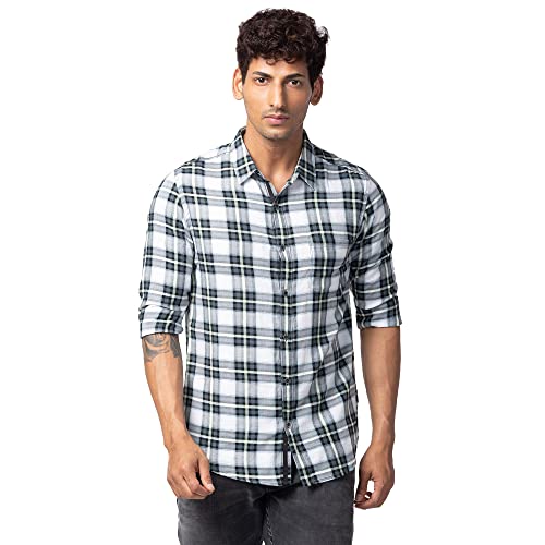 Image of Spykar Men's Slim Fit N /A Full Sleeve Checked Casual Shirts