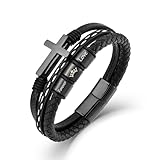 Picture of VA JENT Mens Cross Bracelet Religious Bangle Black Microfiber Leather Cuff Bracelets Forever Love of God Religious Jewelry Gift for Dad/Husband,21CM
