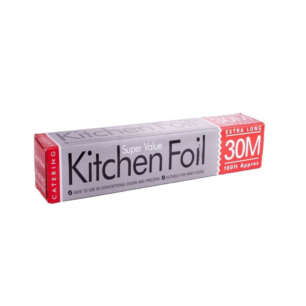 Essential Housewares - 30m Premium Kitchen Foil - 30cm Wide - Cooking, BBQ, Roasting